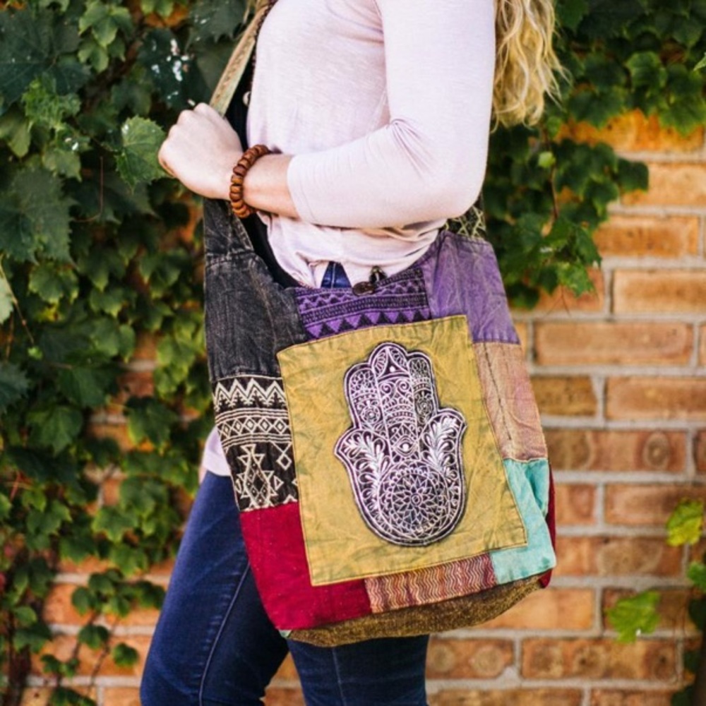 Dharma Shop multicolor hamsa textile crossbody bag